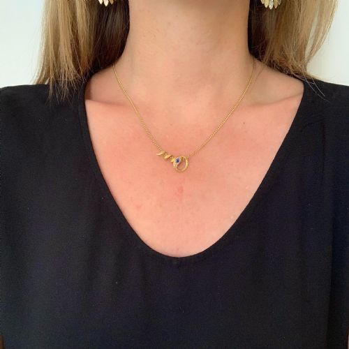 ANTIQUE VICTORIAN BLUE STONE AND PEARLS SNAKE CHAIN SLIDER PENDANT 18KT YELLOW GOLD FRANCE CIRCA 1880 - ADDITIONAL PHOTO 6