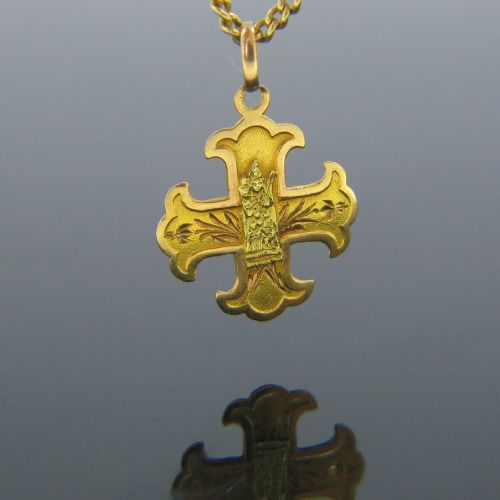 fig 1. Antique Virgin Mary Medal / Laghet Cross Shape Medal, 18kt Gold, France circa 1900