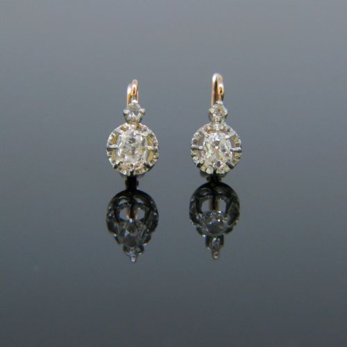 FRENCH ANTIQUE DIAMONDS DORMEUSES EARRINGS 18KT GOLD AND PLATINUM CIRCA 1905 - ADDITIONAL PHOTO 1