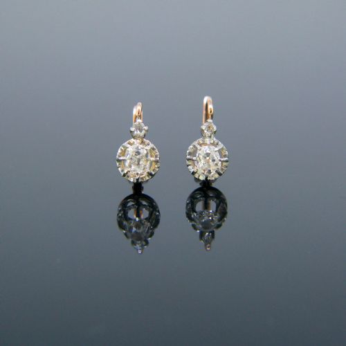 FRENCH ANTIQUE DIAMONDS DORMEUSES EARRINGS 18KT GOLD AND PLATINUM CIRCA 1905 - ADDITIONAL PHOTO 2
