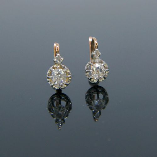 FRENCH ANTIQUE DIAMONDS DORMEUSES EARRINGS 18KT GOLD AND PLATINUM CIRCA 1905 - ADDITIONAL PHOTO 3