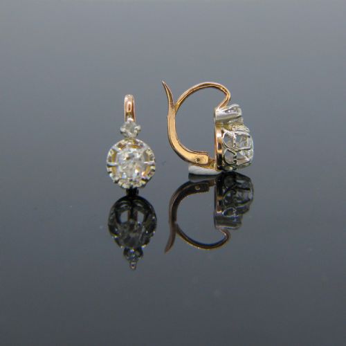 FRENCH ANTIQUE DIAMONDS DORMEUSES EARRINGS 18KT GOLD AND PLATINUM CIRCA 1905 - ADDITIONAL PHOTO 4