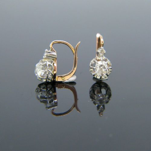 FRENCH ANTIQUE DIAMONDS DORMEUSES EARRINGS 18KT GOLD AND PLATINUM CIRCA 1905 - ADDITIONAL PHOTO 5