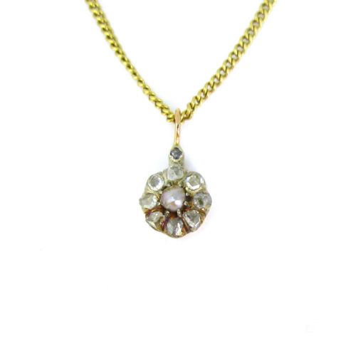 ANTIQUE EDWARDIAN PEARL AND ROSE CUT DIAMONDS PENDANT 18KT ROSE AND YELLOW GOLD CIRCA 1910 - ADDITIONAL PHOTO 1