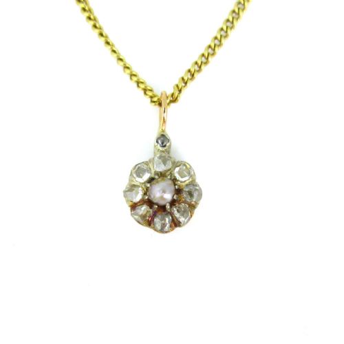 ANTIQUE EDWARDIAN PEARL AND ROSE CUT DIAMONDS PENDANT 18KT ROSE AND YELLOW GOLD CIRCA 1910 - ADDITIONAL PHOTO 2
