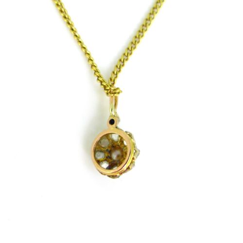 ANTIQUE EDWARDIAN PEARL AND ROSE CUT DIAMONDS PENDANT 18KT ROSE AND YELLOW GOLD CIRCA 1910 - ADDITIONAL PHOTO 3