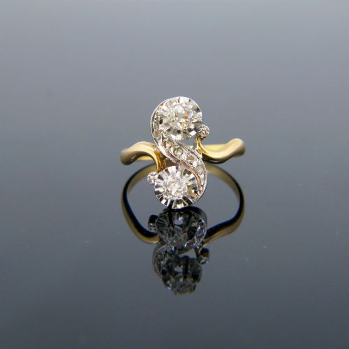 ANTIQUE EDWARDIAN OLD CUT DIAMONDS TOI ET MOI RING 18KT GOLD AND PLATINUM CIRCA 1905 - ADDITIONAL PHOTO 5