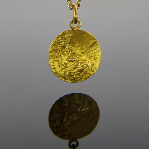 ANTIQUE ST CHRISTOPHE MEDAL 18KT YELLOW GOLD FRANCE CIRCA 1915 BY LASSERRE - ADDITIONAL PHOTO 3