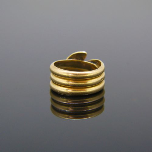 ANTIQUE GREEN STONES SNAKE RING 18KT YELLOW GOLD CIRCA 1905 - ADDITIONAL PHOTO 2
