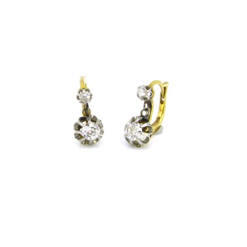 ANTIQUE DIAMONDS DORMEUSES EARRINGS 18KT GOLD AND PLATINUM FRANCE CIRCA 1910 - ADDITIONAL PHOTO 1