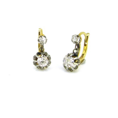 ANTIQUE DIAMONDS DORMEUSES EARRINGS 18KT GOLD AND PLATINUM FRANCE CIRCA 1910 - ADDITIONAL PHOTO 2