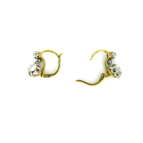 ANTIQUE DIAMONDS DORMEUSES EARRINGS 18KT GOLD AND PLATINUM FRANCE CIRCA 1910 - ADDITIONAL PHOTO 3