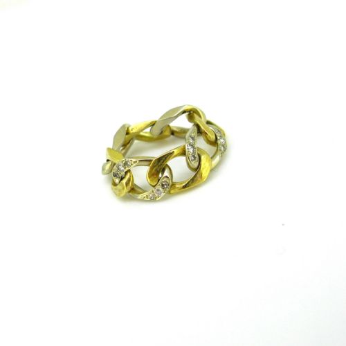 RESERVED RETRO DIAMONDS CURB LINK RING 18KT YELLOW AND WHITE GOLD FRANCE CIRCA 1940 - ADDITIONAL PHOTO 1