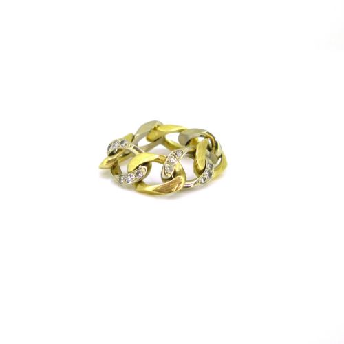 RESERVED RETRO DIAMONDS CURB LINK RING 18KT YELLOW AND WHITE GOLD FRANCE CIRCA 1940 - ADDITIONAL PHOTO 3