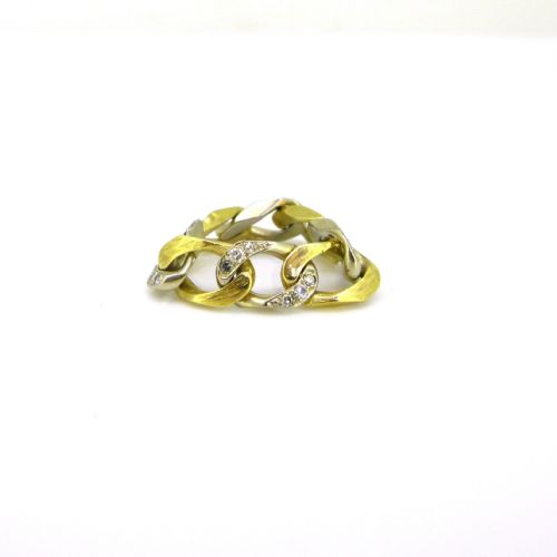 RESERVED RETRO DIAMONDS CURB LINK RING 18KT YELLOW AND WHITE GOLD FRANCE CIRCA 1940 - ADDITIONAL PHOTO 4