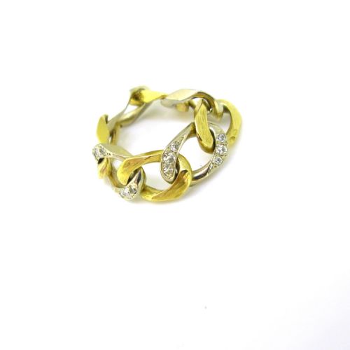 RESERVED RETRO DIAMONDS CURB LINK RING 18KT YELLOW AND WHITE GOLD FRANCE CIRCA 1940 - ADDITIONAL PHOTO 8