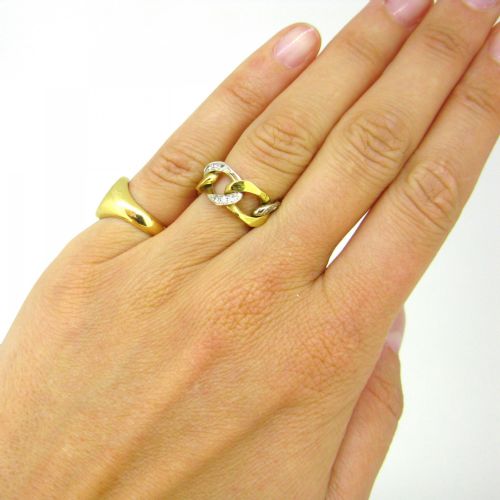 RESERVED RETRO DIAMONDS CURB LINK RING 18KT YELLOW AND WHITE GOLD FRANCE CIRCA 1940 - ADDITIONAL PHOTO 9