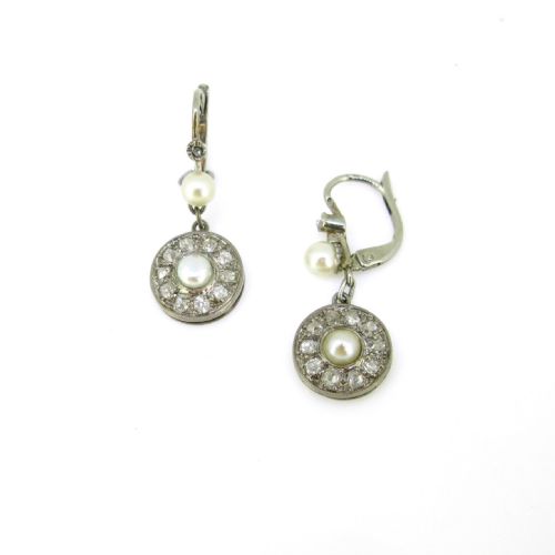 ANTIQUE BELLE EPOQUE PEARL AND DIAMONDS EARRINGS 18KT WHITE GOLD FRANCE CIRCA 1910 - ADDITIONAL PHOTO 1
