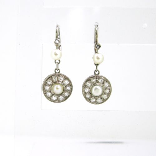 ANTIQUE BELLE EPOQUE PEARL AND DIAMONDS EARRINGS 18KT WHITE GOLD FRANCE CIRCA 1910 - ADDITIONAL PHOTO 2