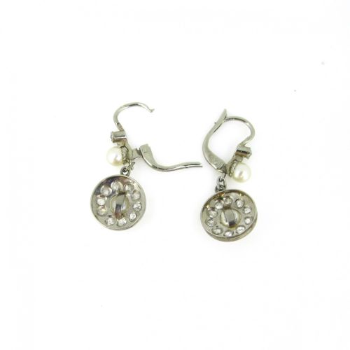 ANTIQUE BELLE EPOQUE PEARL AND DIAMONDS EARRINGS 18KT WHITE GOLD FRANCE CIRCA 1910 - ADDITIONAL PHOTO 4