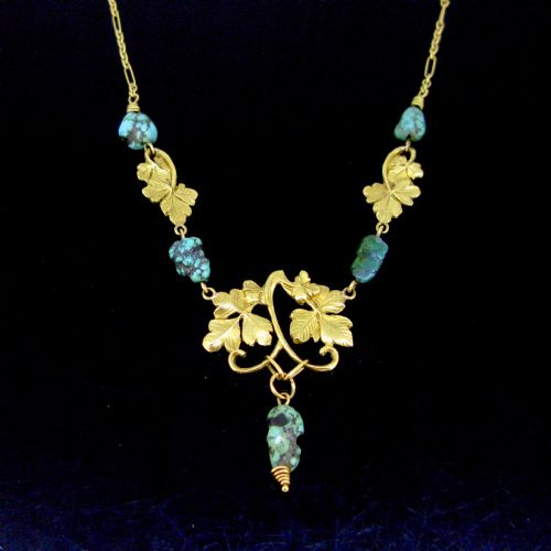 antique art nouveau turquoises necklace by grange 18kt yellow gold france circa 1910 - CATEGORY: ANTIQUE JEWELLERY - DATED 1910