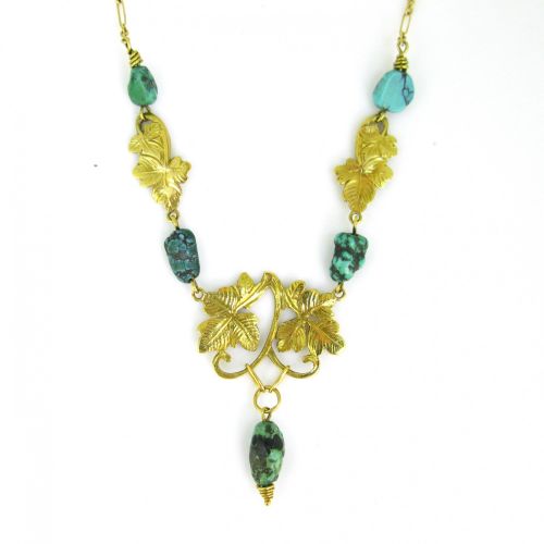 ANTIQUE ART NOUVEAU TURQUOISES NECKLACE BY GRANGE 18KT YELLOW GOLD FRANCE CIRCA 1910 - ADDITIONAL PHOTO 5