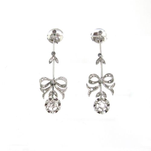 ANTIQUE BELLE EPOQUE BOW GARLAND RIBBONS DIAMONDS EARRINGS PLATINUM FRANCE - ADDITIONAL PHOTO 2