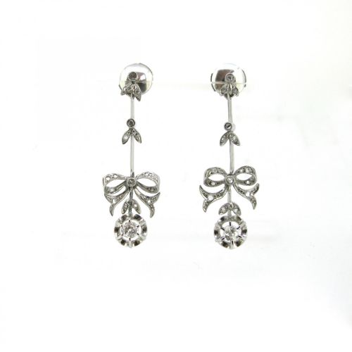 ANTIQUE BELLE EPOQUE BOW GARLAND RIBBONS DIAMONDS EARRINGS PLATINUM FRANCE - ADDITIONAL PHOTO 3