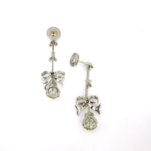 ANTIQUE BELLE EPOQUE BOW GARLAND RIBBONS DIAMONDS EARRINGS PLATINUM FRANCE - ADDITIONAL PHOTO 5