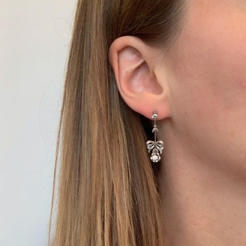 ANTIQUE BELLE EPOQUE BOW GARLAND RIBBONS DIAMONDS EARRINGS PLATINUM FRANCE - ADDITIONAL PHOTO 6