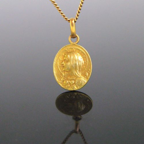 antique art nouveau virgin mary religious medal france circa 1900 - CATEGORY: ANTIQUE JEWELLERY - DATED 1900