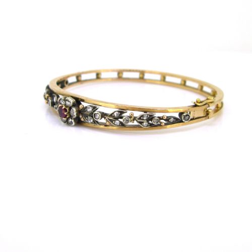 ANTIQUE VICTORIAN RUBY AND ROSE CUT DIAMONDS BANGLE BY CHAUVET 18KT ROSE GOLD AND SILVER FRANCE CIRCA 1880 - ADDITIONAL PHOTO 3