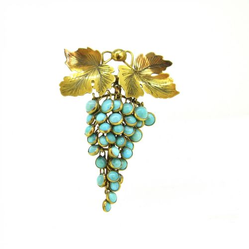 ANTIQUE VICTORIAN TURQUOISES GRAPES BROOCH 9KT YELLOW GOLD CIRCA 1880 - ADDITIONAL PHOTO 1
