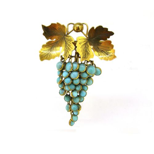 ANTIQUE VICTORIAN TURQUOISES GRAPES BROOCH 9KT YELLOW GOLD CIRCA 1880 - ADDITIONAL PHOTO 2