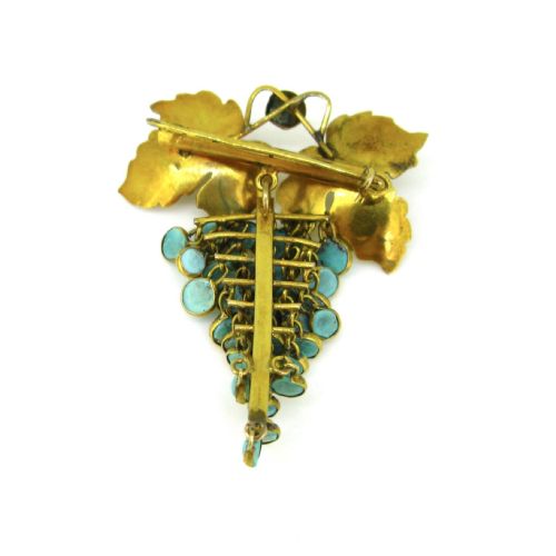ANTIQUE VICTORIAN TURQUOISES GRAPES BROOCH 9KT YELLOW GOLD CIRCA 1880 - ADDITIONAL PHOTO 4