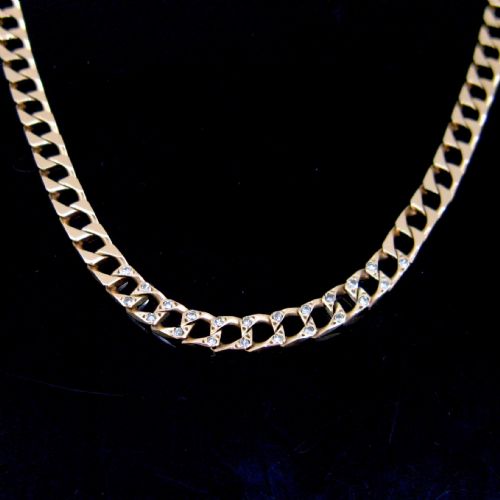 curb flat links diamonds necklace 14kt yellow gold circa 1940 italy - CATEGORY: ANTIQUE JEWELLERY - DATED 1940