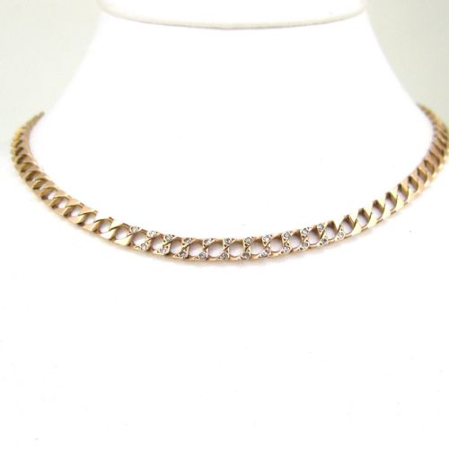 CURB FLAT LINKS DIAMONDS NECKLACE 14KT YELLOW GOLD CIRCA 1940 ITALY - ADDITIONAL PHOTO 1