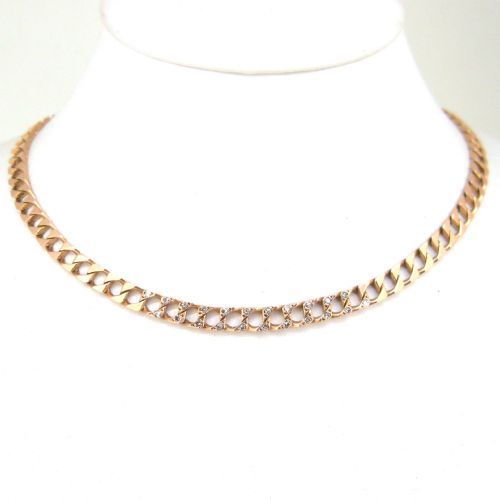 CURB FLAT LINKS DIAMONDS NECKLACE 14KT YELLOW GOLD CIRCA 1940 ITALY - ADDITIONAL PHOTO 3