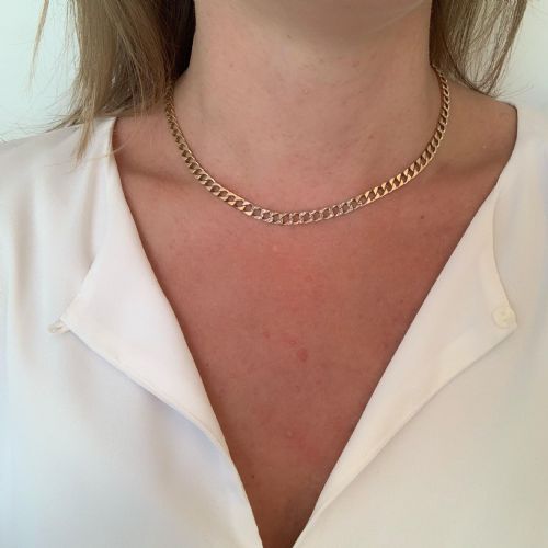 CURB FLAT LINKS DIAMONDS NECKLACE 14KT YELLOW GOLD CIRCA 1940 ITALY - ADDITIONAL PHOTO 5
