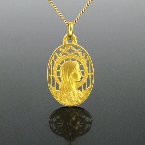 antique art nouveau virgin mary religious medal by mazzoni circa 1900 - CATEGORY: ANTIQUE JEWELLERY - DATED 1900