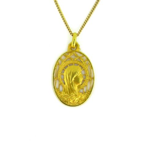 ANTIQUE ART NOUVEAU VIRGIN MARY RELIGIOUS MEDAL BY MAZZONI CIRCA 1900 - ADDITIONAL PHOTO 1
