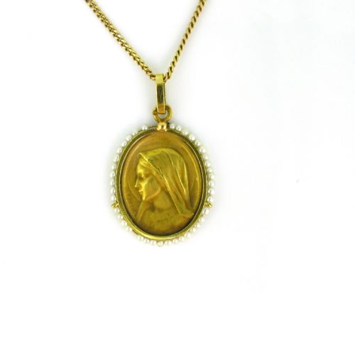 ANTIQUE ART NOUVEAU PEARL RELIGIOUS MEDAL BY DROPSY FRANCE CIRCA 1900 - ADDITIONAL PHOTO 1