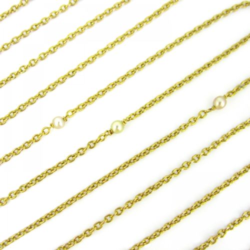 ANTIQUE VICTORIAN PEARL LONG GUARD CHAIN 68IN 18KT YELLOW GOLD FRANCE CIRCA 1880 - ADDITIONAL PHOTO 1