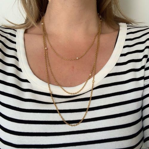 ANTIQUE VICTORIAN PEARL LONG GUARD CHAIN 68IN 18KT YELLOW GOLD FRANCE CIRCA 1880 - ADDITIONAL PHOTO 6