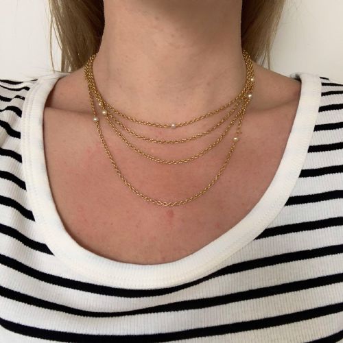 ANTIQUE VICTORIAN PEARL LONG GUARD CHAIN 68IN 18KT YELLOW GOLD FRANCE CIRCA 1880 - ADDITIONAL PHOTO 7