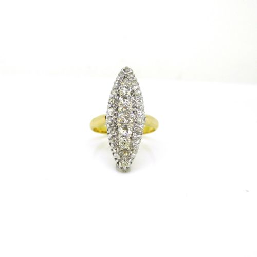ANTIQUE OLD MINE AND ROSE CUT DIAMONDS MARQUISE RING 18KT YELLOW GOLD AND PLATINUM CIRCA 1910 - ADDITIONAL PHOTO 1
