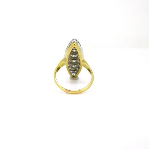 ANTIQUE OLD MINE AND ROSE CUT DIAMONDS MARQUISE RING 18KT YELLOW GOLD AND PLATINUM CIRCA 1910 - ADDITIONAL PHOTO 3