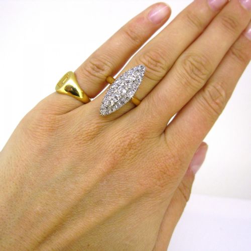 ANTIQUE OLD MINE AND ROSE CUT DIAMONDS MARQUISE RING 18KT YELLOW GOLD AND PLATINUM CIRCA 1910 - ADDITIONAL PHOTO 5