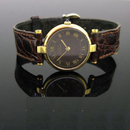 cartier vintage ladies silver gilded wristwatch - CATEGORY: ANTIQUE CUPBOARDS - DATED 1960