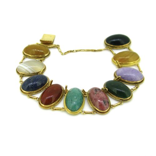 ANTIQUE ART NOUVEAU HARDSTONES BRACELET 18KT YELLOW GOLD CIRCA 1900 - ADDITIONAL PHOTO 2